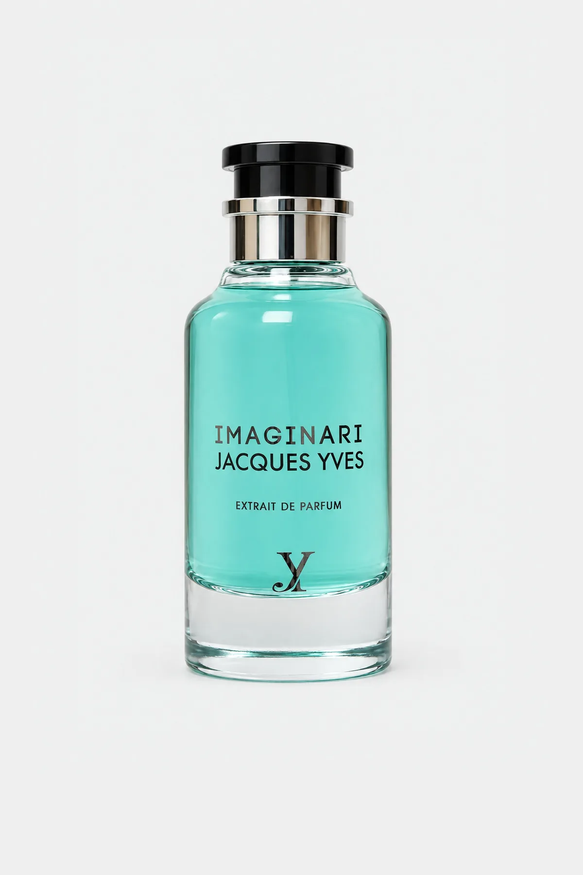 Fragrance World Jacques Yves Imaginari Extrait de Parfum 100 ml, round bottle with turquoise liquid, front view