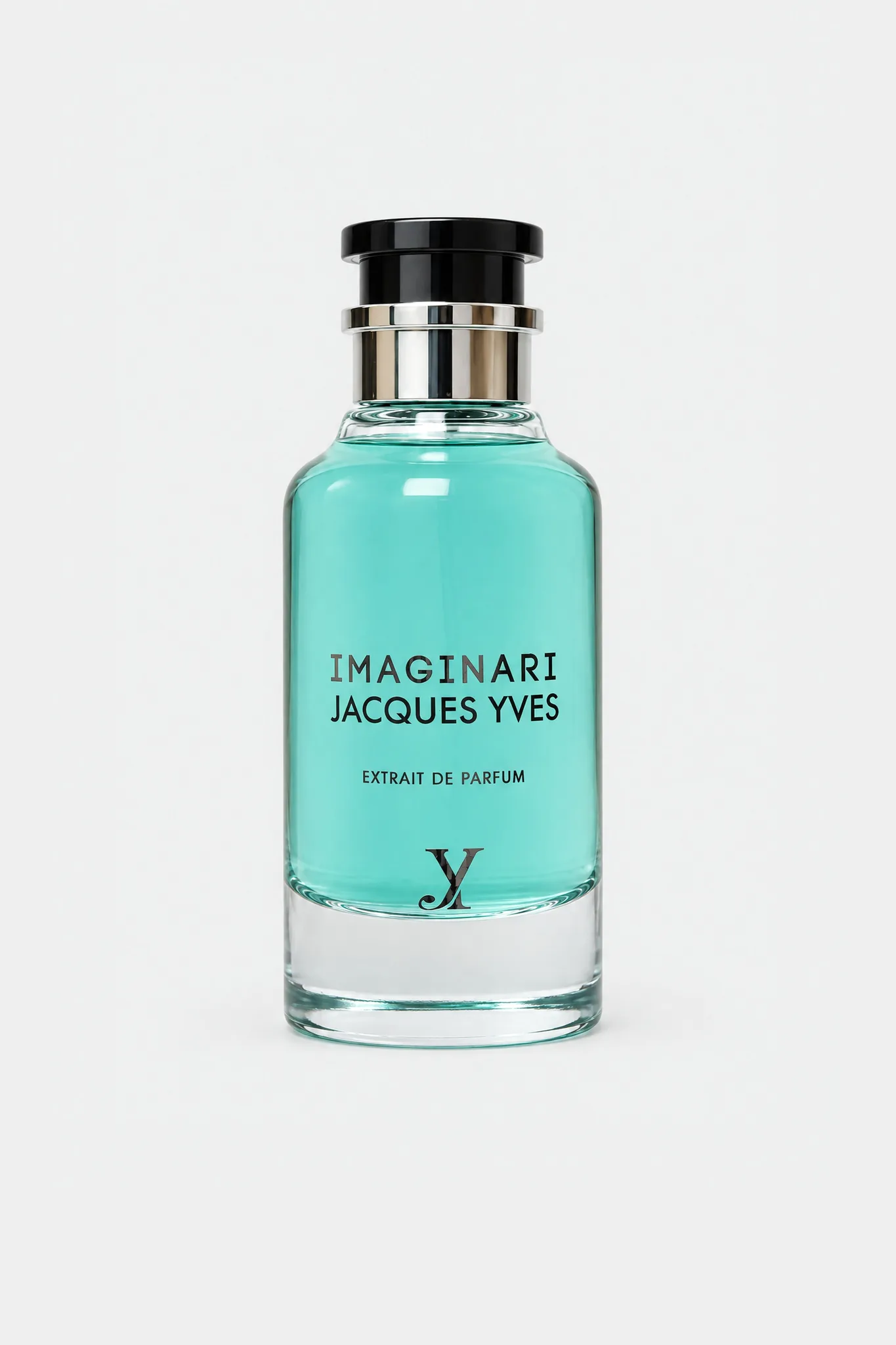 Fragrance World Jacques Yves Imaginari Extrait de Parfum 100 ml, round bottle with turquoise liquid, front view