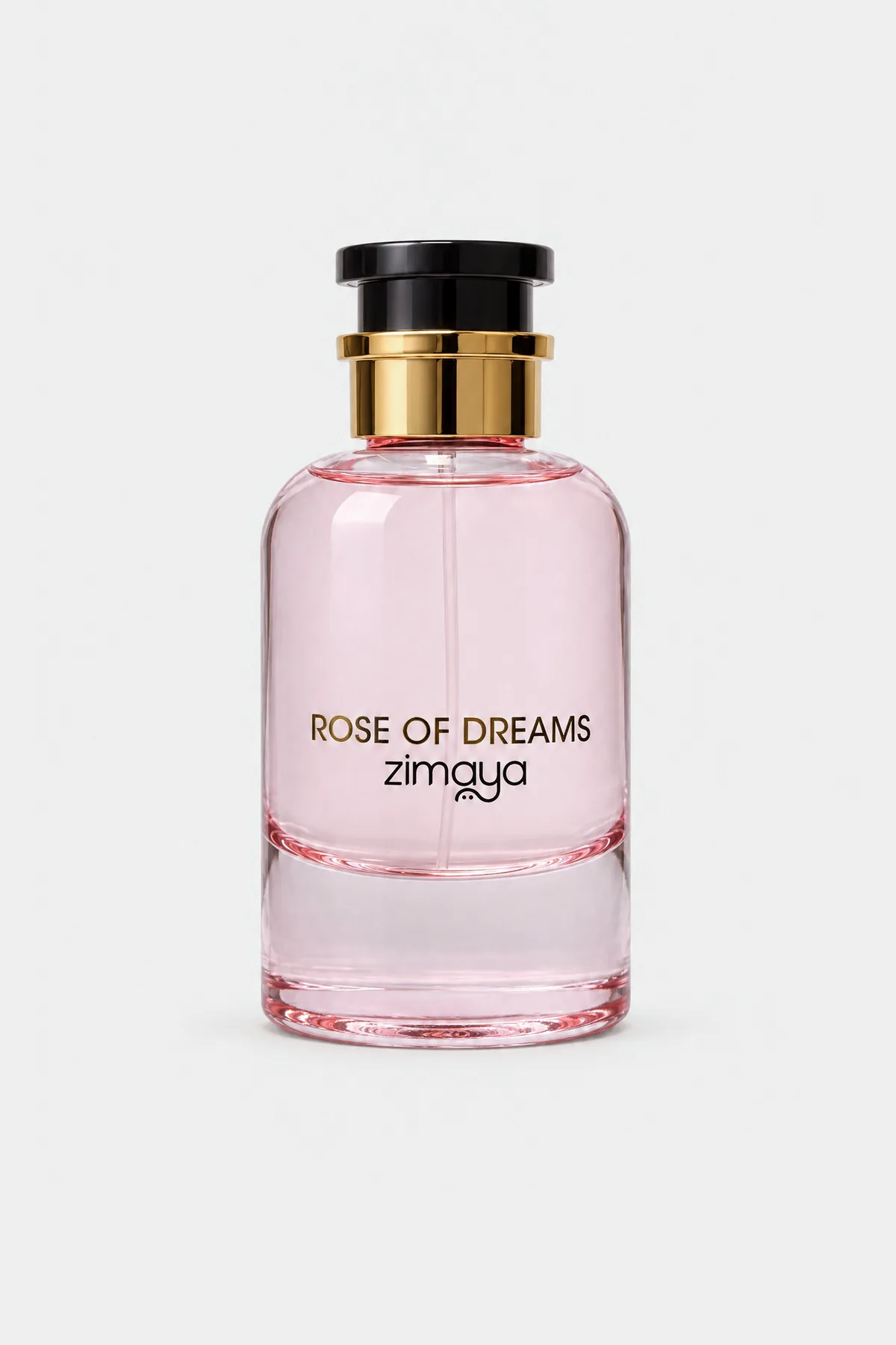 Zimaya Rose of Dreams Eau de Parfum 100 ml, round bottle with pink liquid and a black cap, front view
