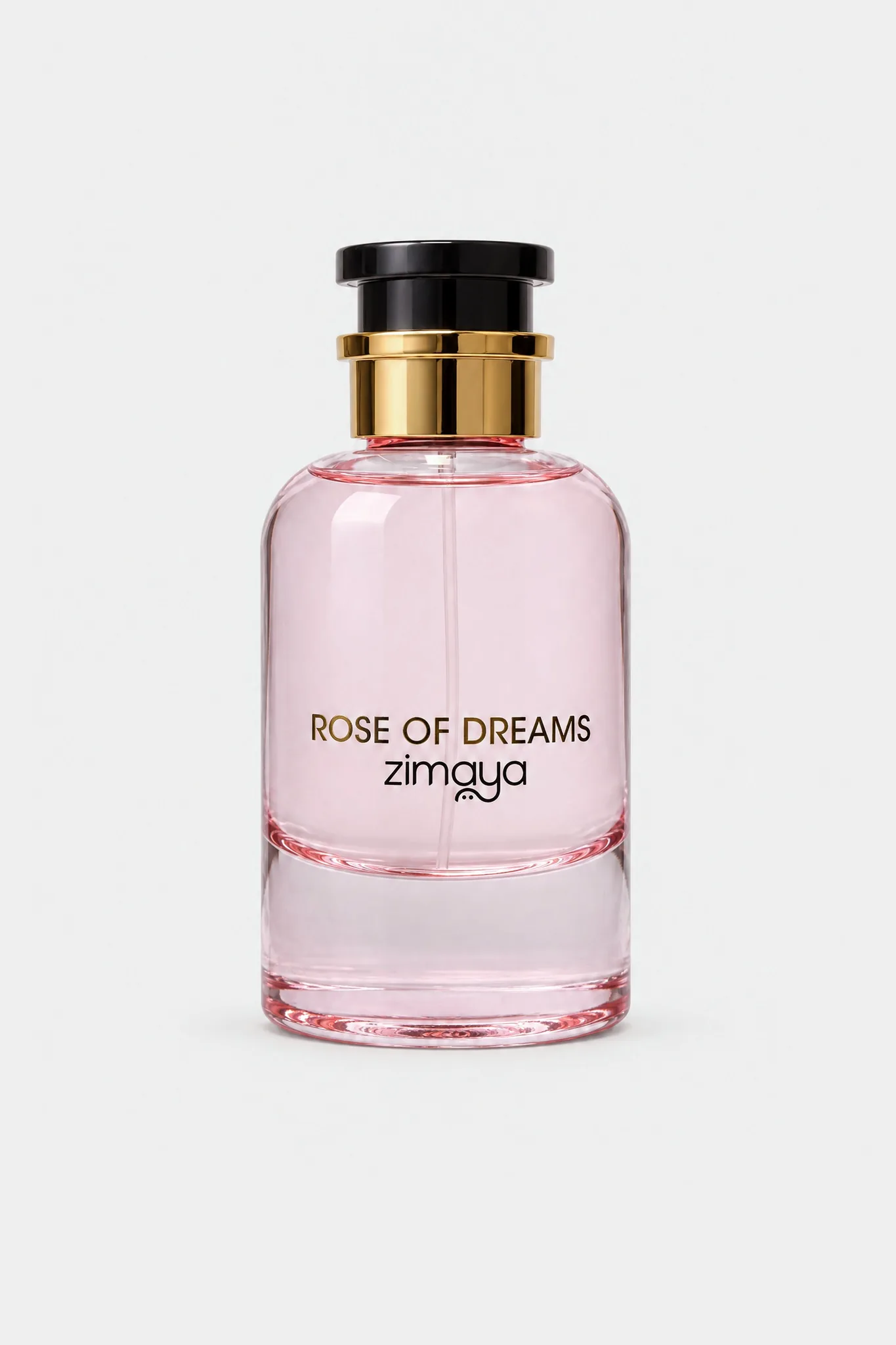 Zimaya Rose of Dreams Eau de Parfum 100 ml, round bottle with pink liquid and a black cap, front view